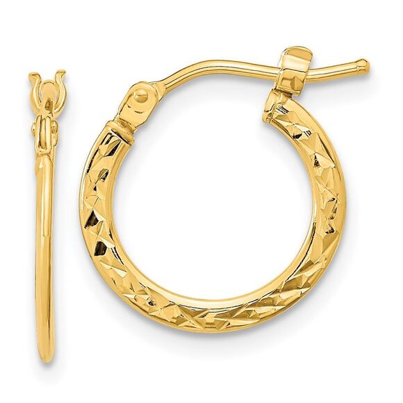 Kazi Luxury 14k Yellow Gold Polished and Diamond-cut Hoop Earrings